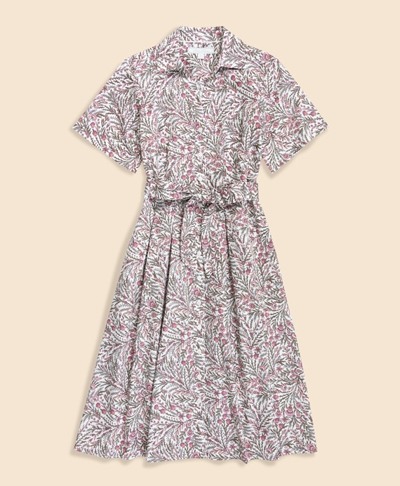 コットンサテン　ボタニカルプリント　ショートスリーブ　シャツドレス
