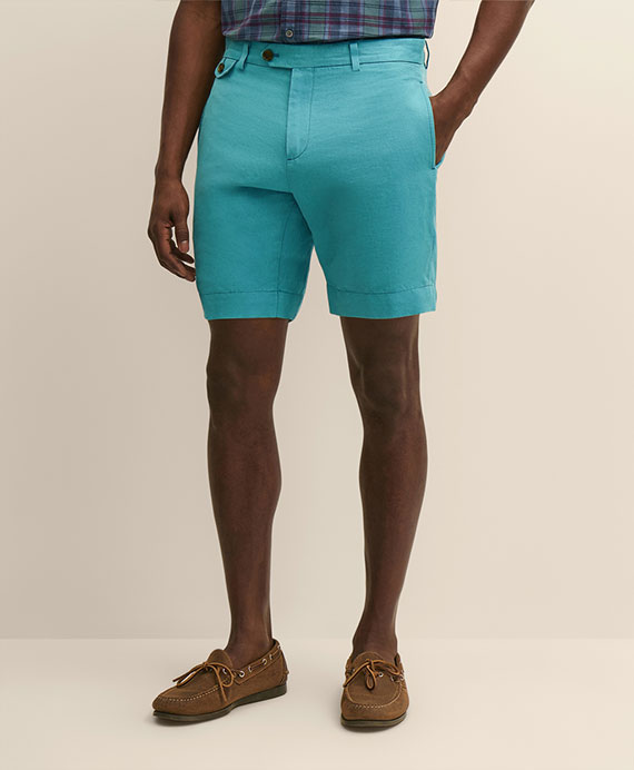 リネン/コットン　プレーンフロント　9inショーツ