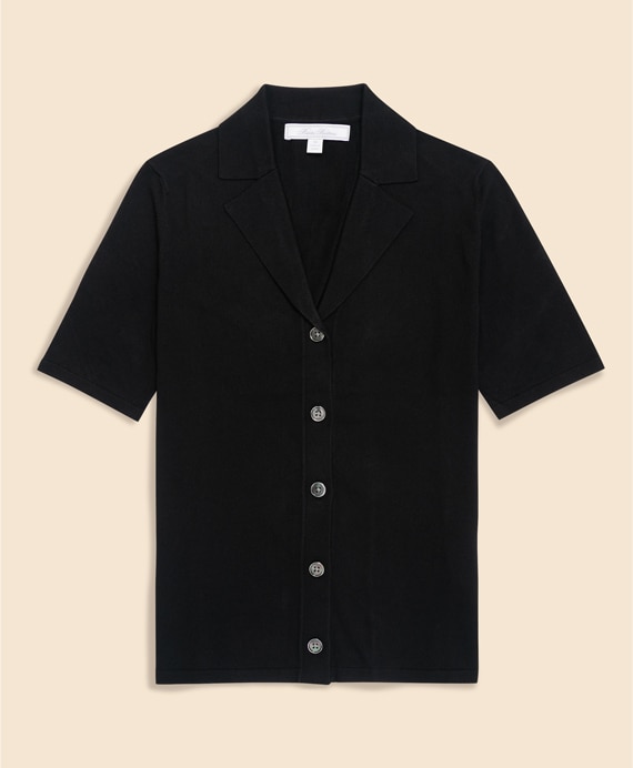 シルク／コットン　ショートスリーブ　オープンカラー　カーディガン