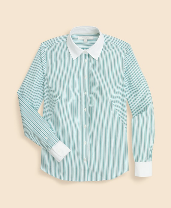 コットンストレッチ　ストライプ　クレリックシャツ　Fitted Fit