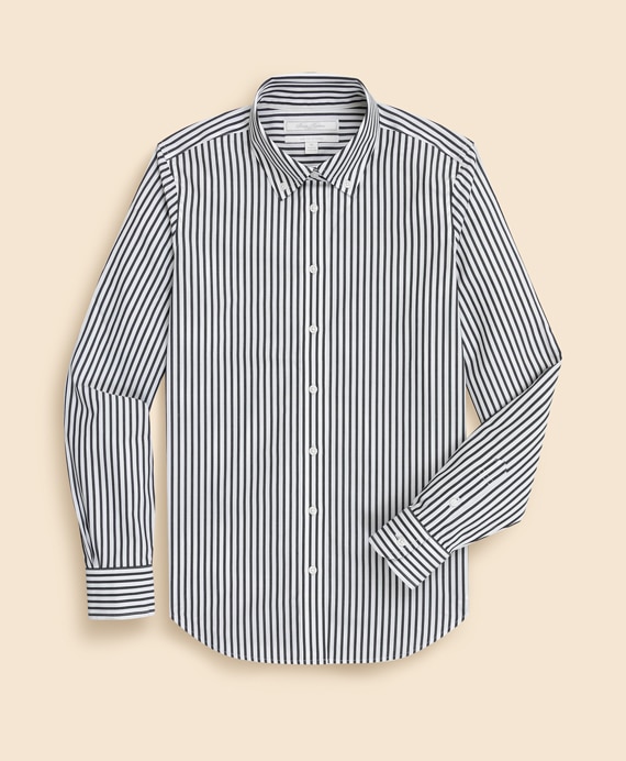 ノンアイロン　スーピマコットンストレッチ　ベンガルストライプ　ボタンダウンシャツ　Classic Fit