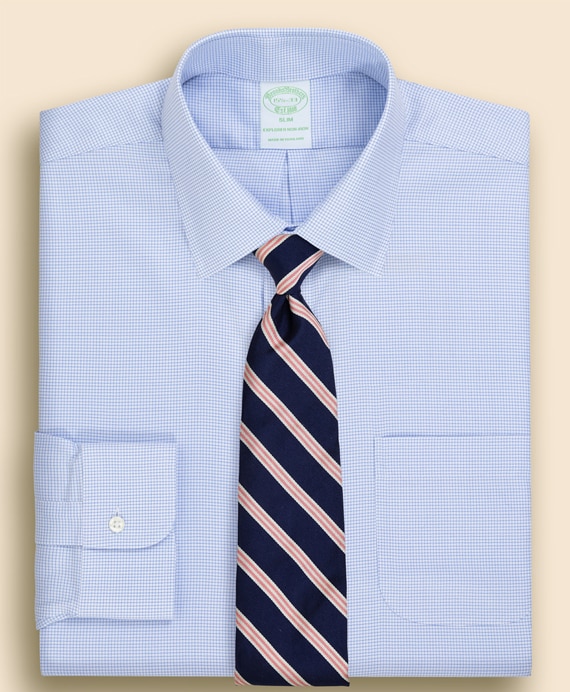 Brooks Brothers Explorer　ノンアイロン　マイクロチェック　ドレスシャツ　Slim Fit