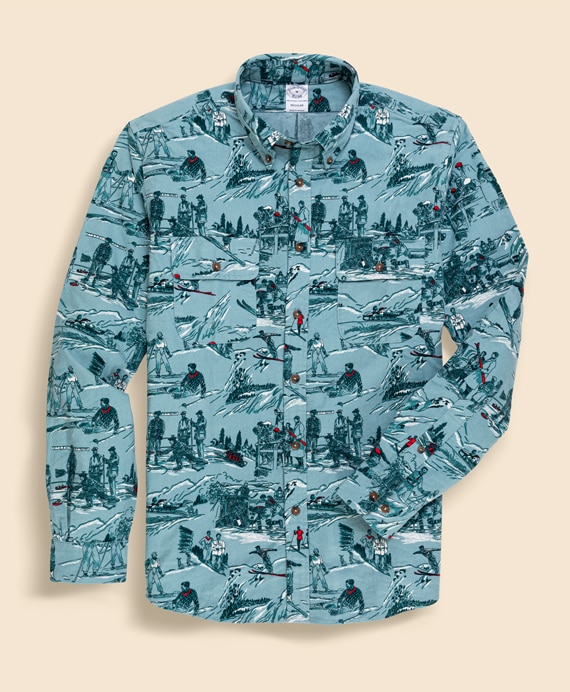 コットン　シャモアクロス　スキープリント　スポーツシャツ　Regular Fit