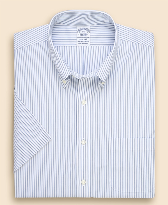 ノンアイロン　ストレッチブロードクロス　ストライプ　ショートスリーブ　ドレスシャツ　Regular Fit