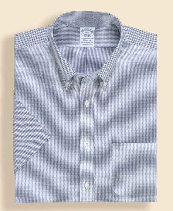 ノンアイロン　ストレッチコットンドビー　マイクログリッド　ショートスリーブ　ドレスシャツ　Regular Fit