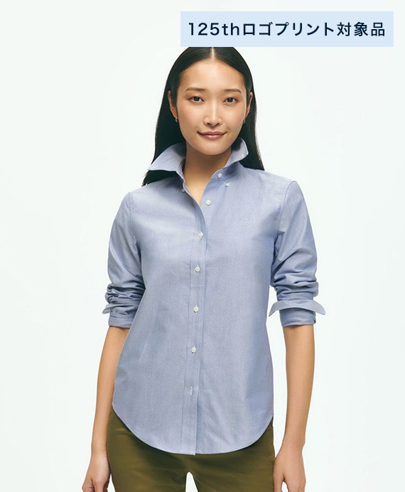 【BD125周年プリント対象GFロゴ入りウィメンズシャツ】 コットン　オックスフォード　GFロゴ　ボタンダウンシャツ　Classic Fit
