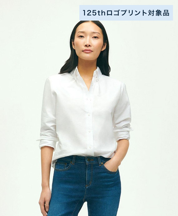 【BD125周年プリント対象GFロゴ入りウィメンズシャツ】 コットン　オックスフォード　GFロゴ　ボタンダウンシャツ　Classic Fit
