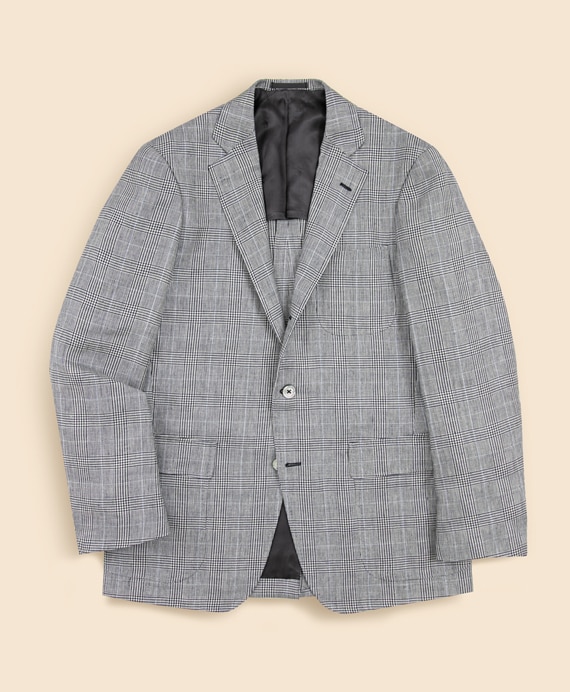 ◆JAPAN TRAD.◆ ウール／リネン　グレンプラッド　段返り３釦フックベントジャケット　Traditional　Made by RING JACKET