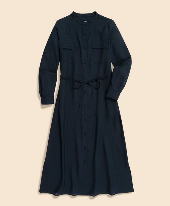 ポリエステルツイル　バンドカラー　ロングシャツドレス