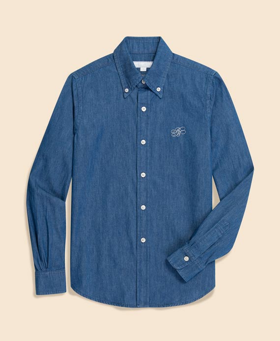 【Double B Collection】 コットン　ライトウェイトデニム　BBロゴ　ボタンダウンシャツ　Classic Fit