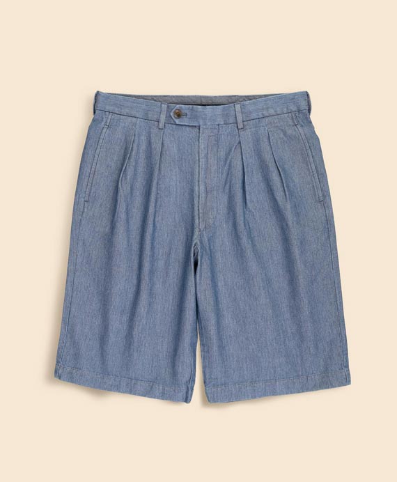 Brooks Brothers×NEAT　コットン　ヘリンボーンデニム　10inプリーテッドショーツ