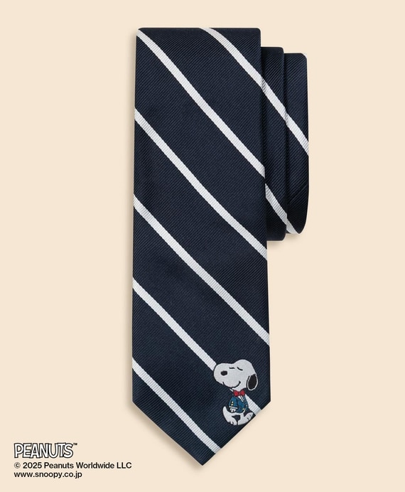 Brooks Brothers × PEANUTS　シルク　スヌーピー＆ウッドストックエンブロイダリー　BB#3ストライプ　ジャカードタイ