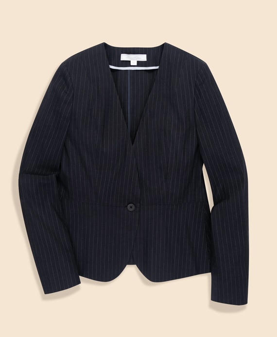 リネンブレンド　ピンストライプ　ノーカラージャケット