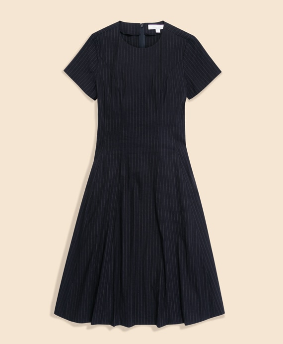 リネンブレンド　ピンストライプ　ショートスリーブドレス