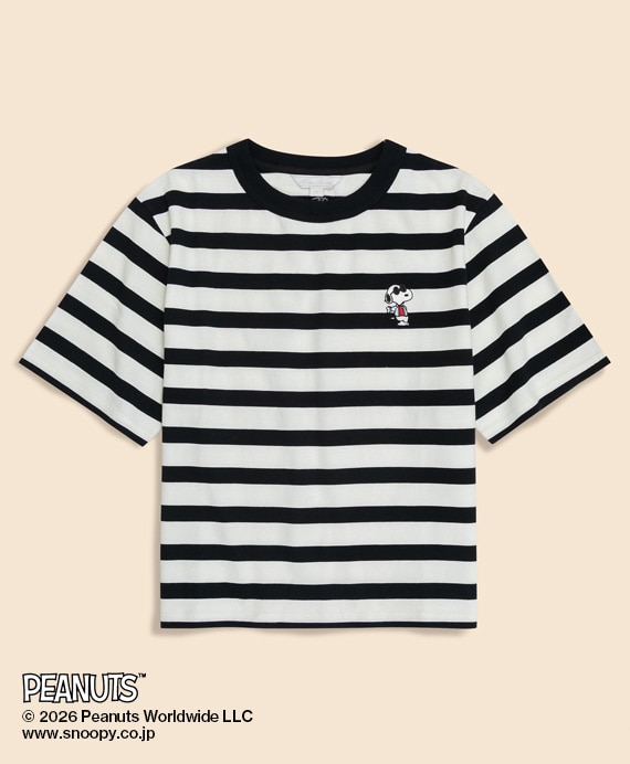 Brooks Brothers × PEANUTS　コットン　スヌーピーエンブロイダリー　マリナーストライプ　Tシャツ