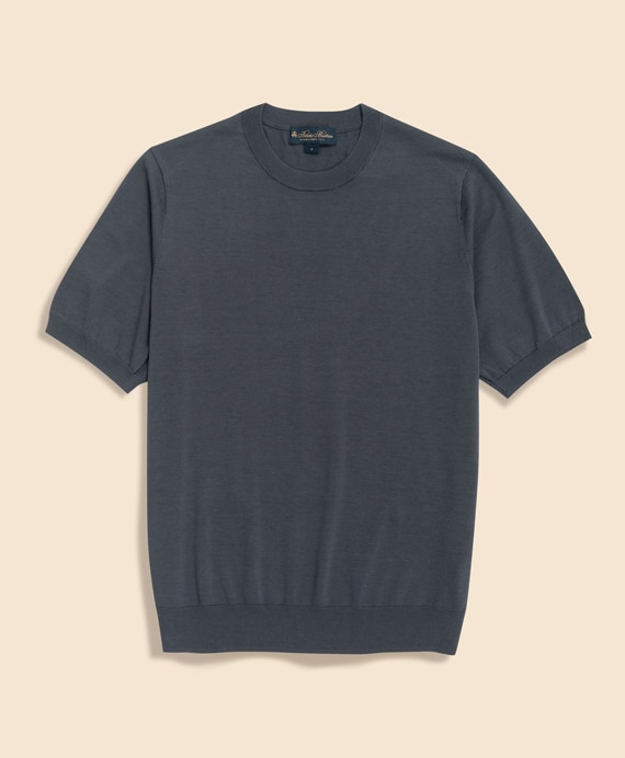 コットン／シルク　クルーネック　ショートスリーブセーター