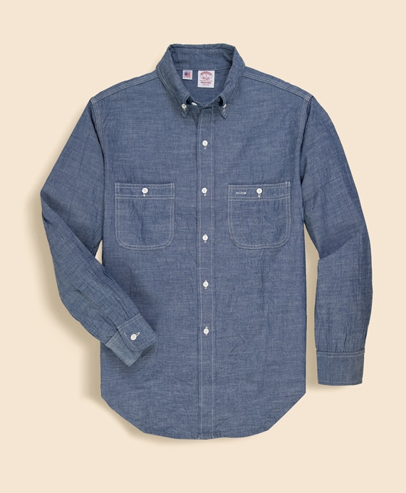 コットンシャンブレー　ポロカラーワークシャツ　Made in USA