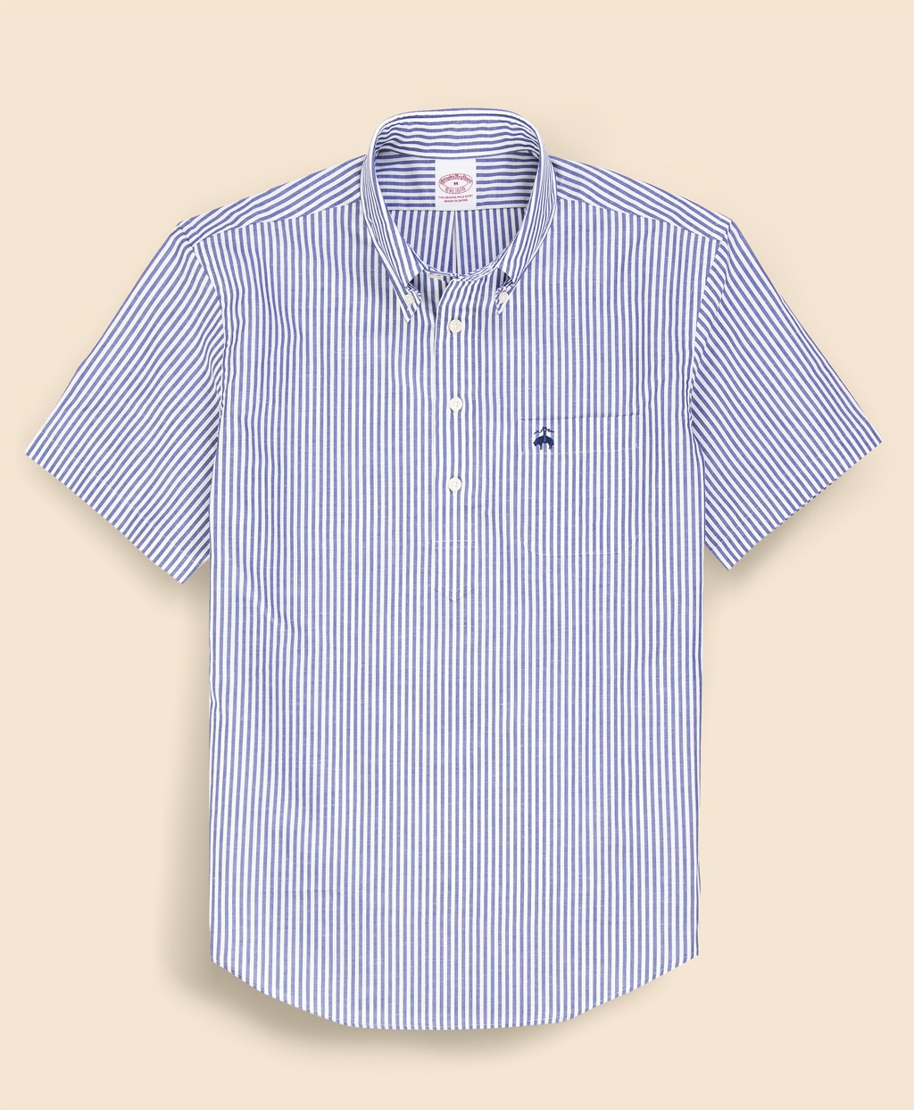 コットン／リネン　GFロゴ　ストライプ　ショートスリーブ　プルオーバーシャツ