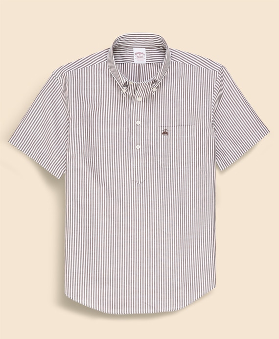 コットン／リネン　GFロゴ　ストライプ　ショートスリーブ　プルオーバーシャツ