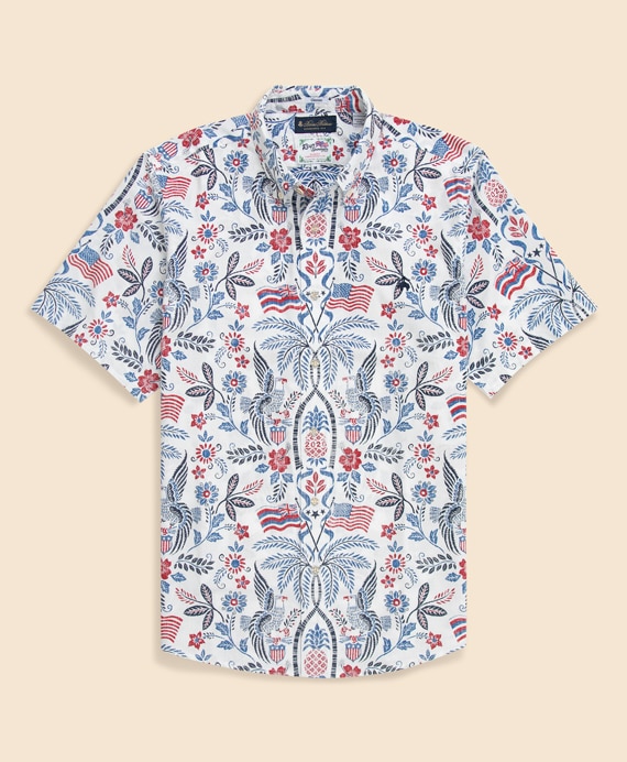 【アメリカ建国250th記念】 Brooks Brothers × Reyn Spooner　コットン／ポリエステル　ボタンダウン　アロハシャツ