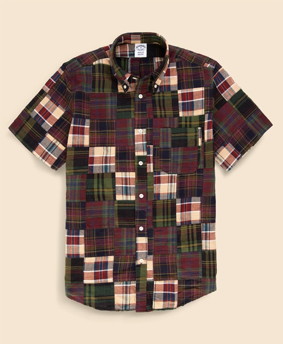 コットン　マドラスパッチワーク　ショートスリーブ　スポーツシャツ　Regular Fit