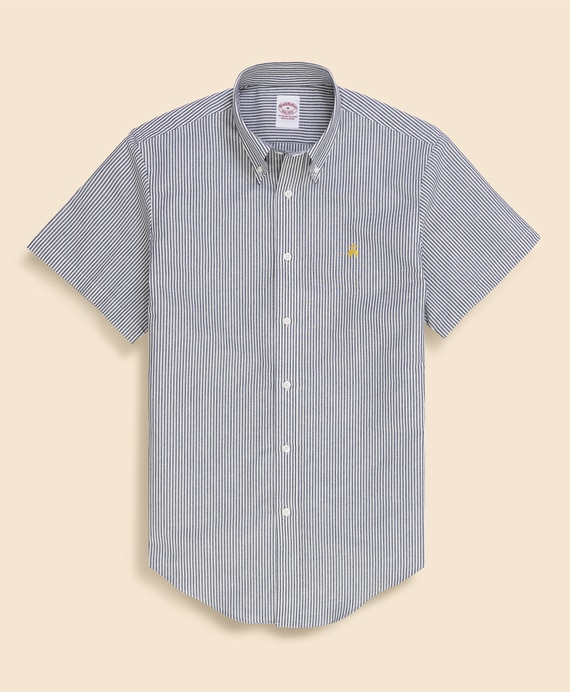 コットン／ペーパーヤーン　GFロゴ　ストライプ　ショートスリーブ　スポーツシャツ　Traditional Fit
