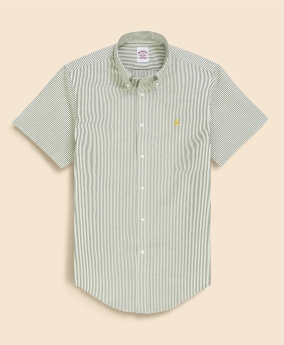 コットン／ペーパーヤーン　GFロゴ　ストライプ　ショートスリーブ　スポーツシャツ　Traditional Fit