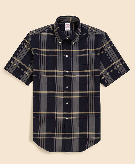 【The Refined MADRAS】 インディアマドラスコットン　６つ釦　ショートスリーブ　ポロカラーシャツ　Traditional Fit