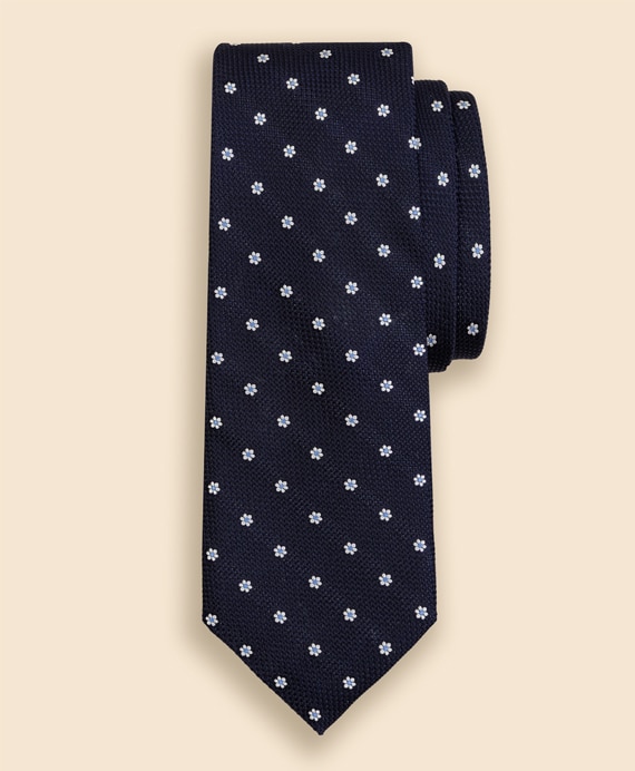 シルク　バスケットウィーブ　フラワーモチーフタイ