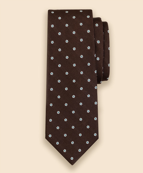 シルク　バスケットウィーブ　フラワーモチーフタイ