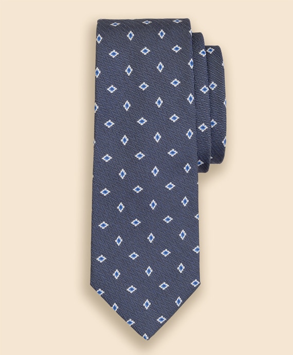 シルク　ヘリンボーン　フラワーモチーフタイ