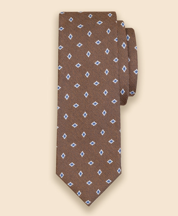 シルク　ヘリンボーン　フラワーモチーフタイ