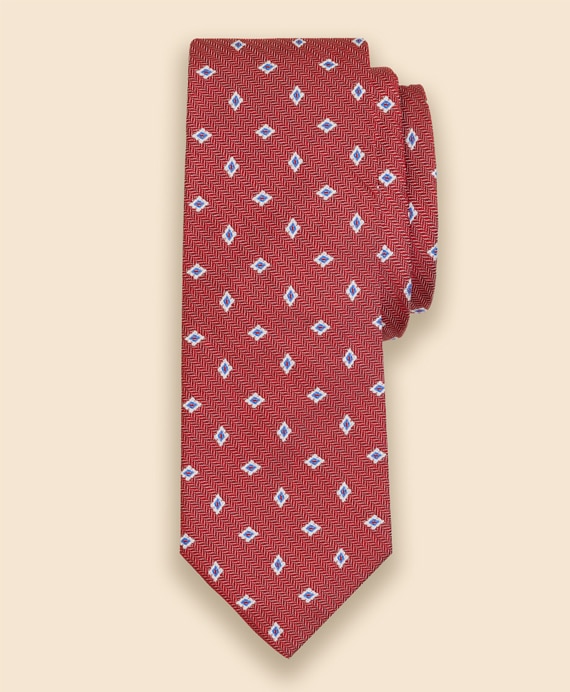 シルク　ヘリンボーン　フラワーモチーフタイ