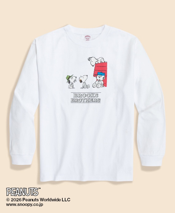 Brooks Brothers × PEANUTS　コットン　スヌーピー・ドッグハウスプリント　ロングスリーブTシャツ