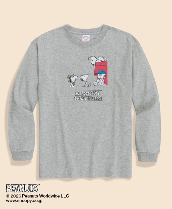Brooks Brothers × PEANUTS　コットン　スヌーピー・ドッグハウスプリント　ロングスリーブTシャツ