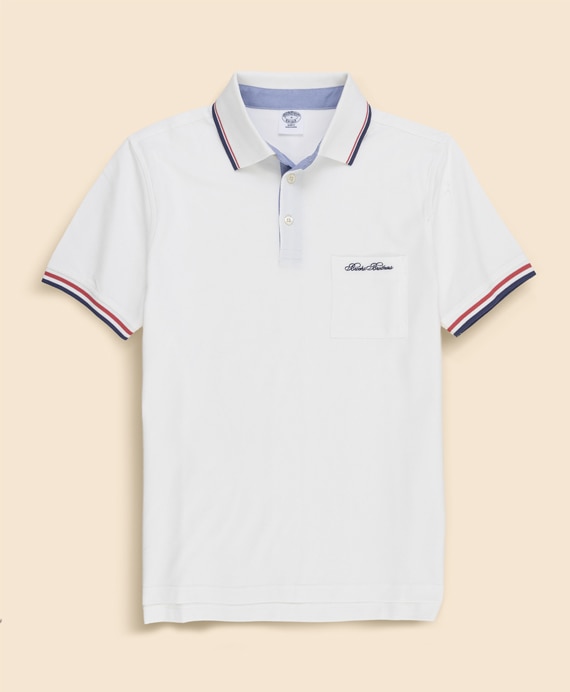 コットンストレッチピケ　スクリプトエンブロイダリー　ティップド　ポロシャツ　Slim Fit