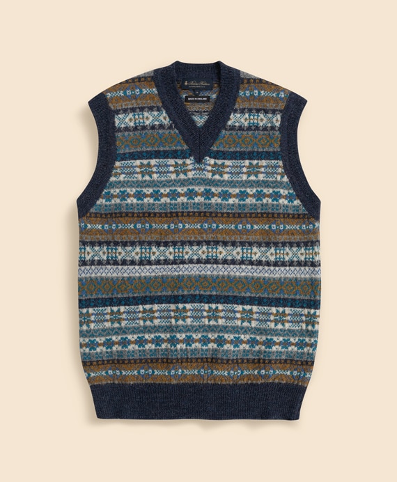 ブリティッシュウール　フェアアイル　Vネックベスト　Made in England