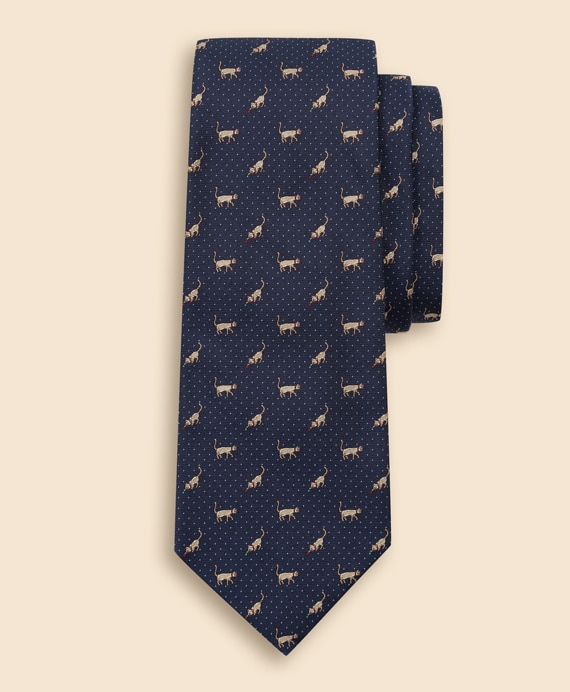 シルク　キャット×ドットモチーフ　ジャカードタイ