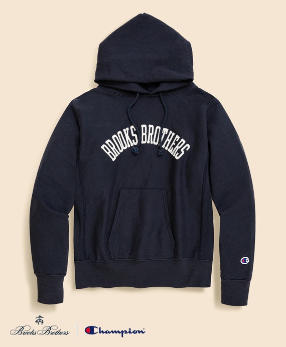 Brooks Brothers×Champion　USAコットン　フェルトパッチロゴ　フーデッド　スウェットシャツ　Made in USA
