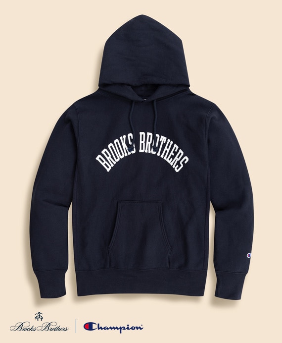 Brooks Brothers×Champion　USAコットン　ラバープリントロゴ　フーデッド　スウェットシャツ　Made in USA
