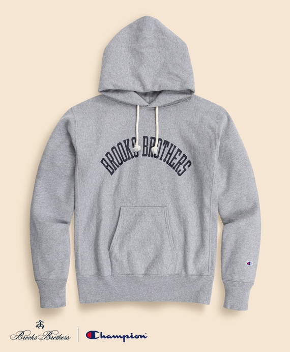 Brooks Brothers×Champion　USAコットン　ラバープリントロゴ　フーデッド　スウェットシャツ　Made in USA