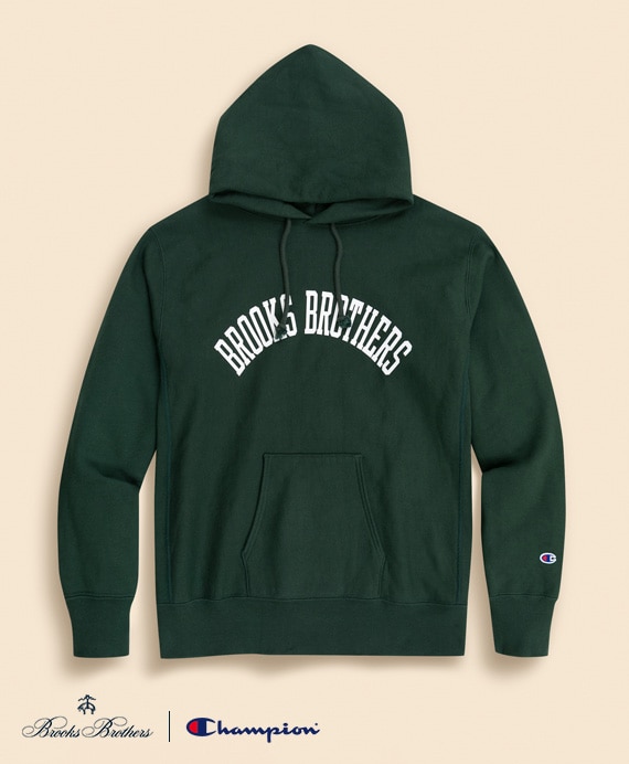 Brooks Brothers×Champion　USAコットン　ラバープリントロゴ　フーデッド　スウェットシャツ　Made in USA
