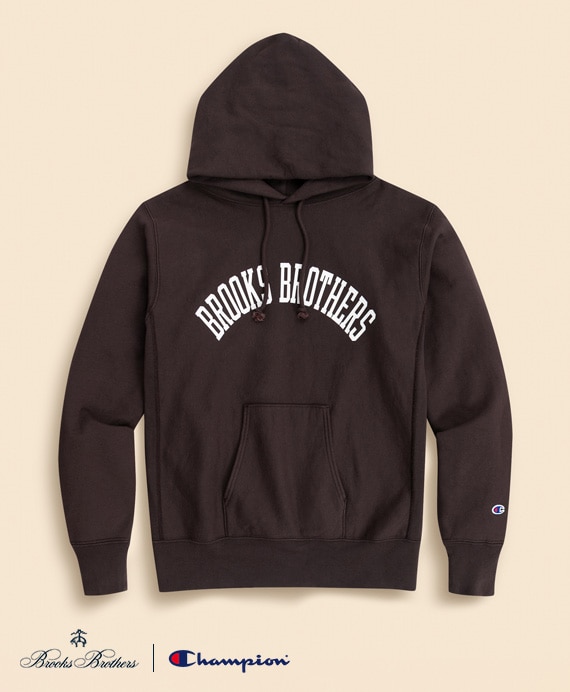 Brooks Brothers×Champion　USAコットン　ラバープリントロゴ　フーデッド　スウェットシャツ　Made in USA