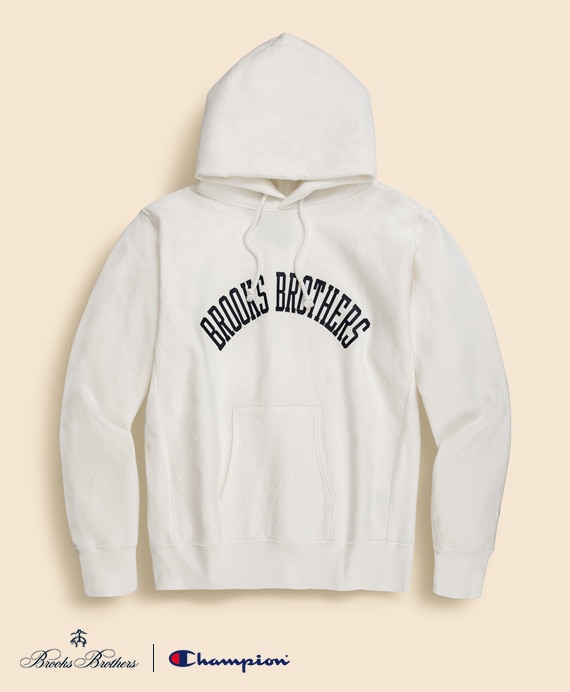 Brooks Brothers×Champion　USAコットン　ラバープリントロゴ　フーデッド　スウェットシャツ　Made in USA