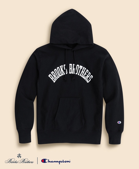 Brooks Brothers×Champion　USAコットン　ラバープリントロゴ　フーデッド　スウェットシャツ　Made in USA