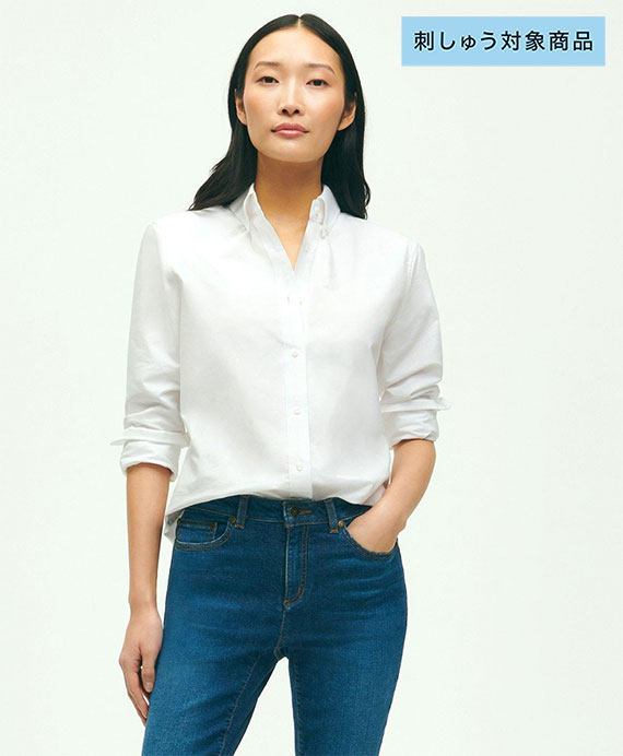 【刺しゅう対象GFロゴ入りウィメンズシャツ】　コットン　オックスフォード　GFロゴ　ボタンダウンシャツ　Classic Fit