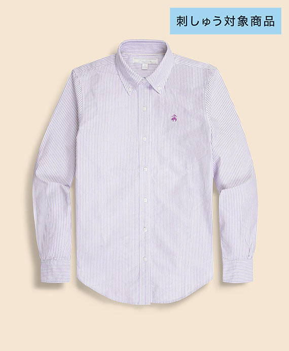 【刺しゅう対象GFロゴ入りウィメンズシャツ】　コットン　オックスフォード　キャンディストライプ　ボタンダウンシャツ　Classic Fit
