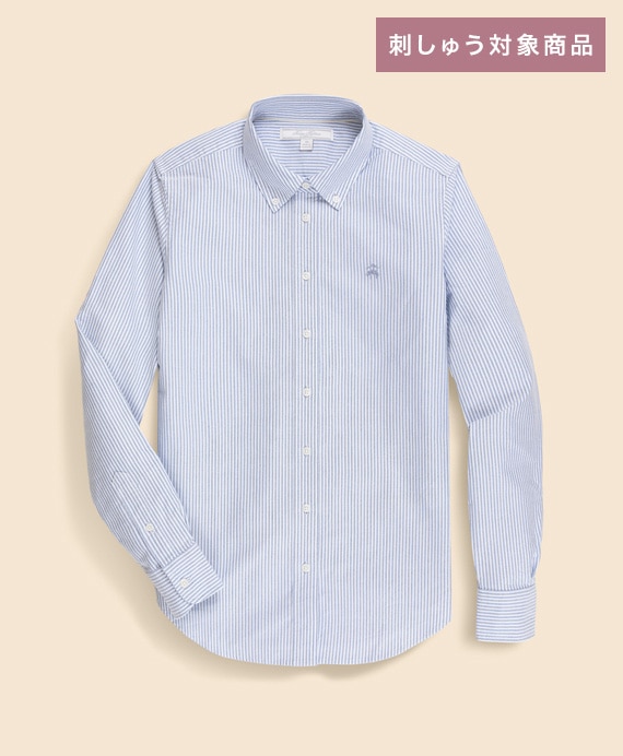 【刺しゅう対象GFロゴ入りウィメンズシャツ】オックスフォード　キャンディストライプ　GFロゴ　ボタンダウンシャツ　Classic Fit