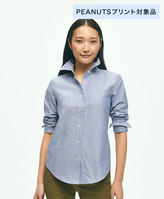 【プリント対象ウィメンズカジュアルシャツ】　コットン　オックスフォード　GFロゴ　ボタンダウンシャツ　Classic Fit