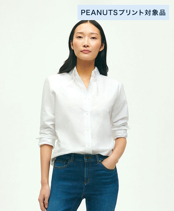 【プリント対象ウィメンズカジュアルシャツ】　コットン　オックスフォード　GFロゴ　ボタンダウンシャツ　Classic Fit